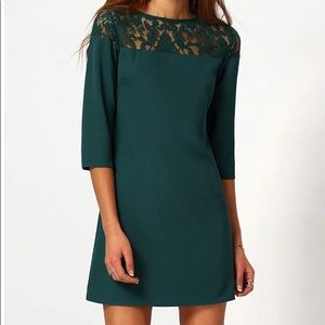 Hunter green shift dress with lace